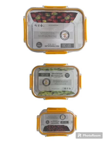 3'lü Set Dikdörtgen Kilitli Saklama Kabı - 1700 ML- 900 ML - 375 ML - 8