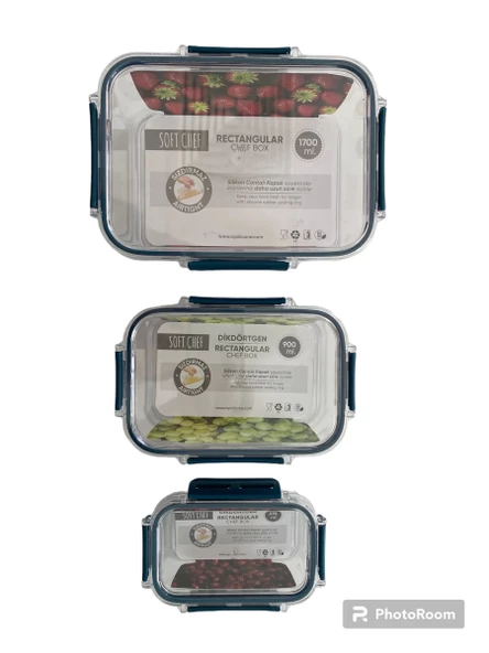 3'lü Set Dikdörtgen Kilitli Saklama Kabı - 1700 ML- 900 ML - 375 ML - 7