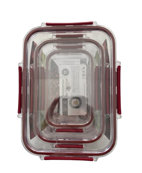 3'lü Set Dikdörtgen Kilitli Saklama Kabı - 1700 ML- 900 ML - 375 ML - 3