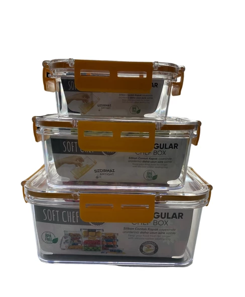3'lü Set Dikdörtgen Kilitli Saklama Kabı - 1700 ML- 900 ML - 375 ML - 5