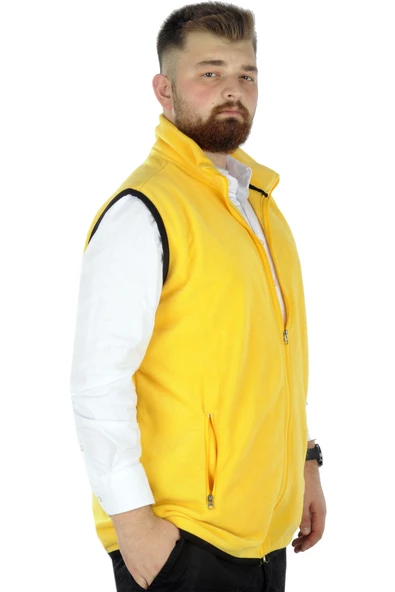 Mode XL Erkek Polar Yelek Dik Yaka Fermuarlı 22549 Sarı - 3