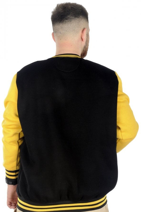 Mode XL Büyük Beden Erkek Kolej Mont Süper 22614 Hardal-Siyah - Resim 3