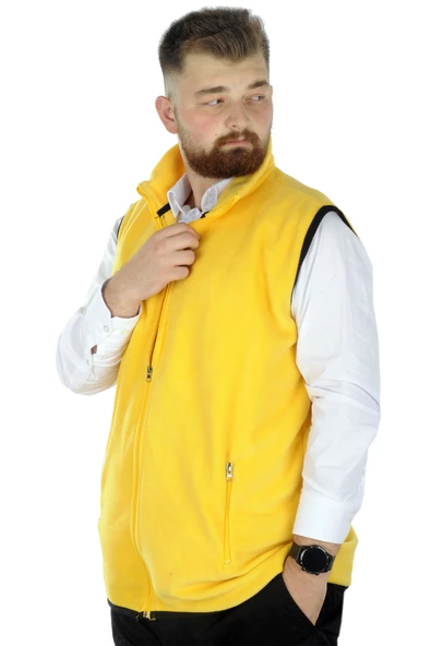 Mode XL Erkek Polar Yelek Dik Yaka Fermuarlı 22549 Sarı - 2