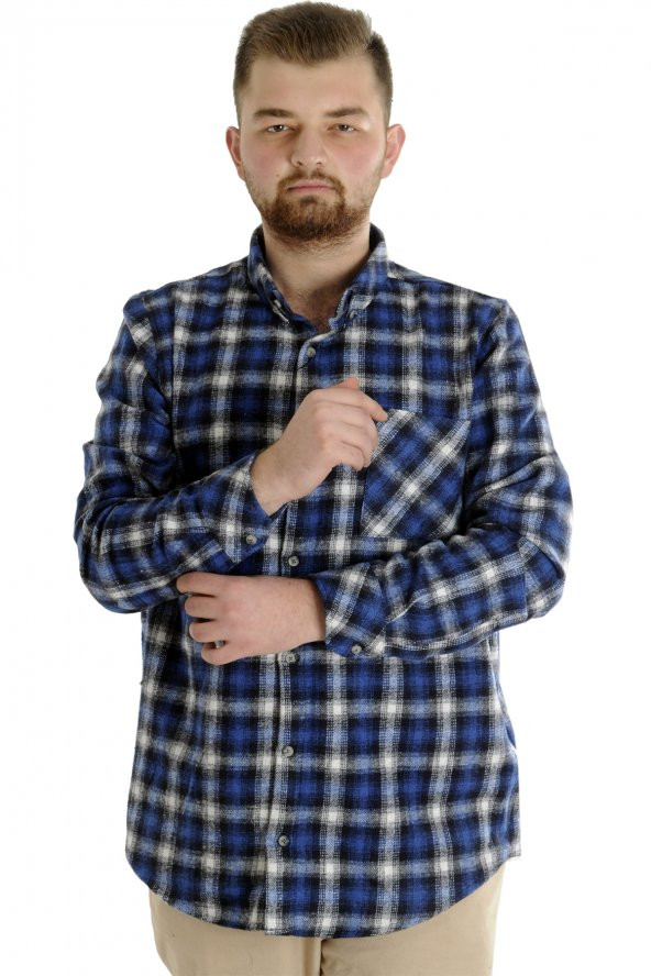 Mode XL Erkek Gömlek Ekose Oduncu 21394 Lacivert - 1