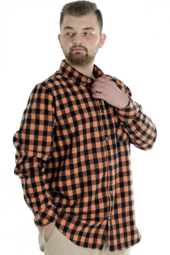 Mode XL Erkek Gömlek Ekose Oduncu 21394 Oranj - 2