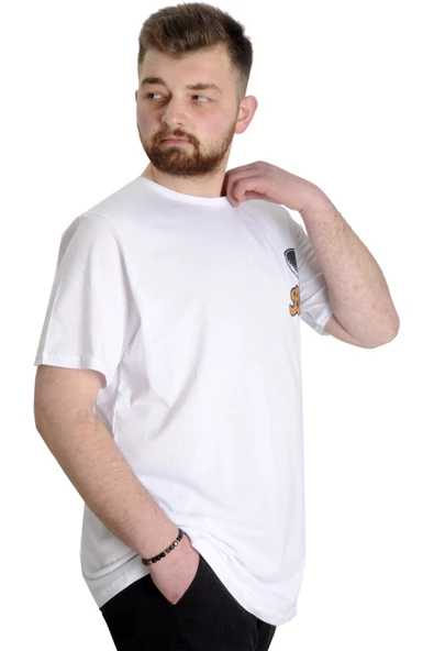 Mode XL Büyük Beden Erkek T-shirt BEST SCORE 23134 Beyaz - Resim 3