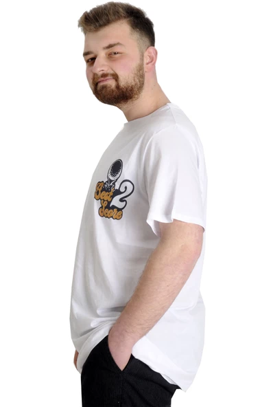 Mode XL Büyük Beden Erkek T-shirt BEST SCORE 23134 Beyaz - Resim 2