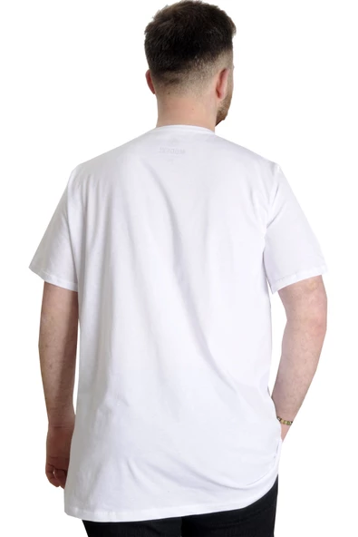 Mode XL Büyük Beden Erkek T-shirt BEST SCORE 23134 Beyaz - Resim 4