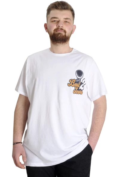 Mode XL Büyük Beden Erkek T-shirt BEST SCORE 23134 Beyaz ürün görseli 1