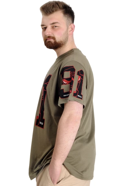 Mode XL Büyük Beden Erkek T-shirt 91 23153 Haki - Resim 2