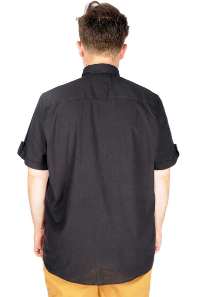 Mode XL Büyük Beden Keten Likralı Gömlek Cepli 20389 - 8