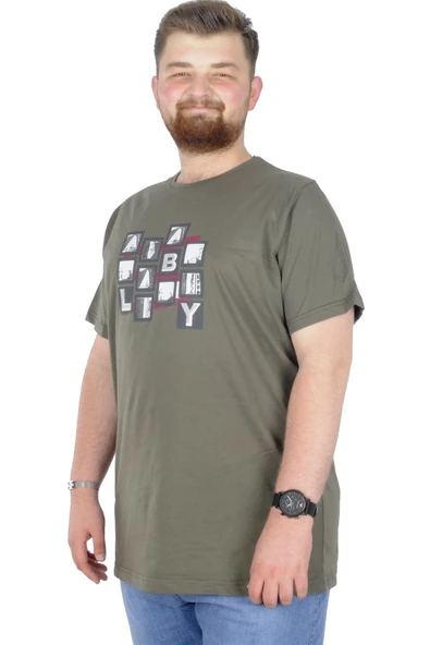 Mode XL Büyük Beden T-Shirt Bisiklet Yaka Complex City 22170 Haki