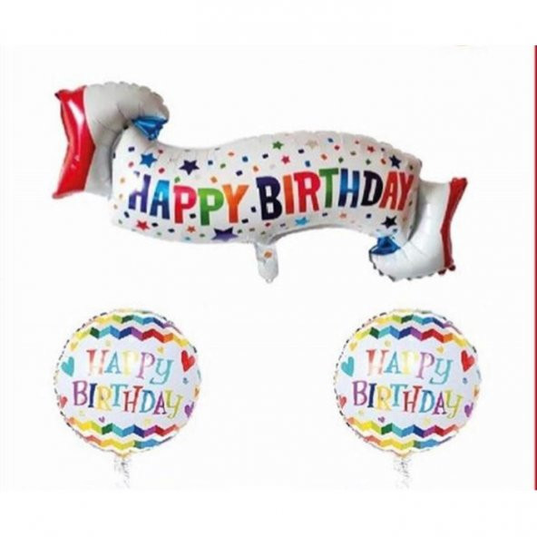 3 lü Happy Bırthday Yazılı Folyo Balon ürün görseli