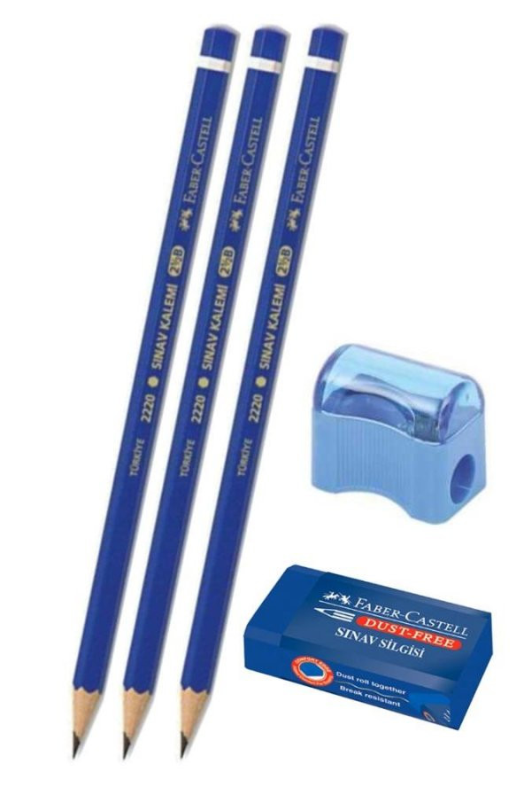 Sınav Kalemi 2.5 B 3 Adet Faber Sınav Silgisi 1 Adet Kalemtraş 1 Adet Yumuşak Uçlu Kurşun Kalem Kolay Silinebilen