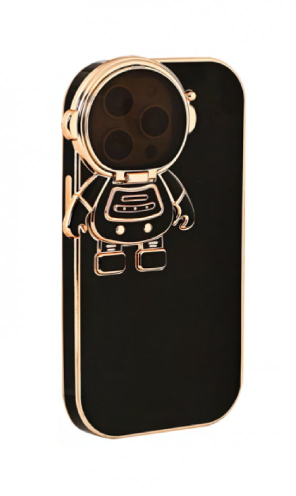 İphone 14 Pro Astronot Kamera Cam Korumalı Telefon Kılıfı Siyah