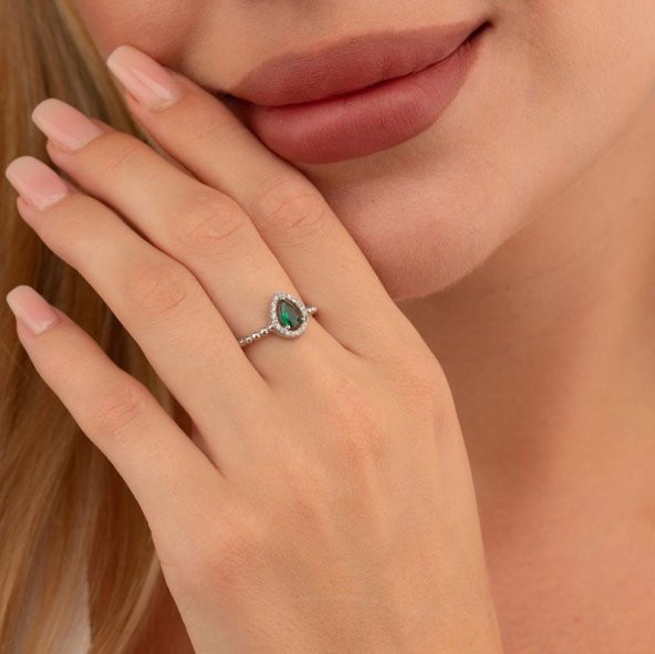 Gümüş Pazarım Damla Kesim Zümrüt Gümüş Yüzük - 2