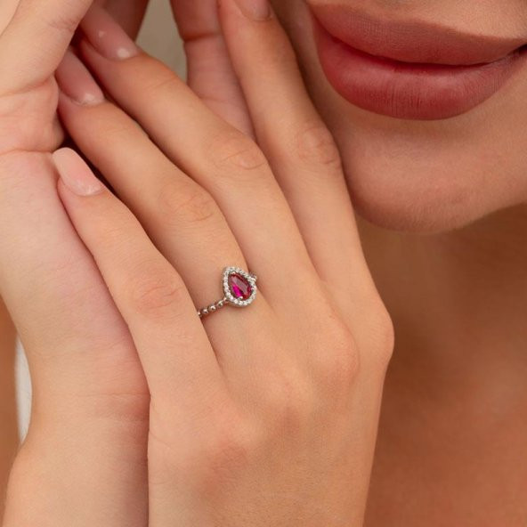 Gümüş Pazarım Damla Kesim Yakut Taşlı Gümüş Yüzük - 2