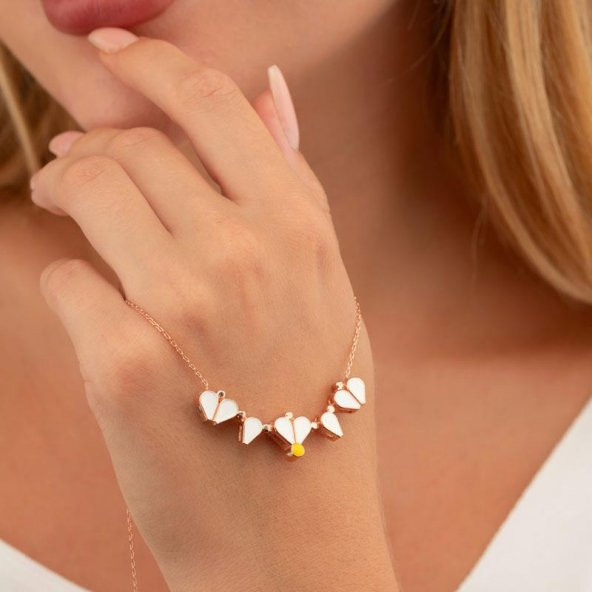 Gümüş Pazarım Açılıp Kapanır 2 Kullanımlı Papatya Gümüş Kolye Rose - Resim 2