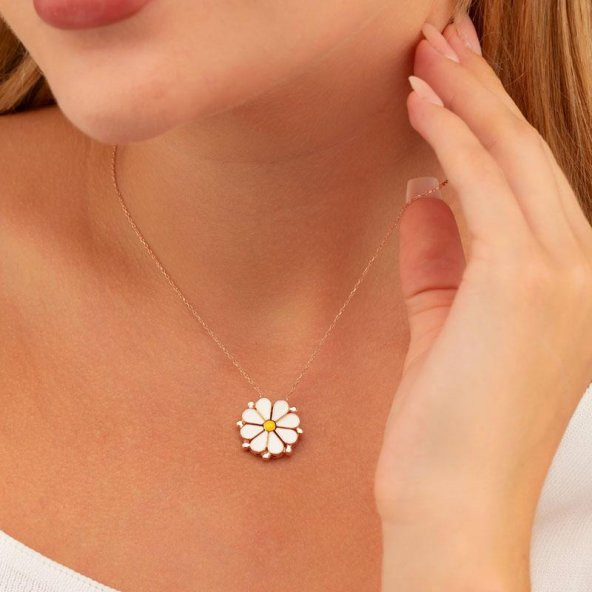 Gümüş Pazarım Açılıp Kapanır 2 Kullanımlı Papatya Gümüş Kolye Rose - Resim 3