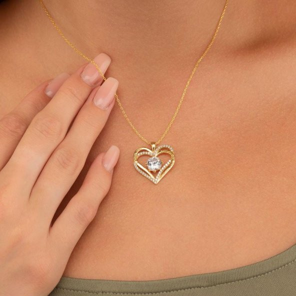 Gümüş Pazarım BeyazTaşlı Altın Kaplama Kalp Gümüş Kolye ürün görseli 1