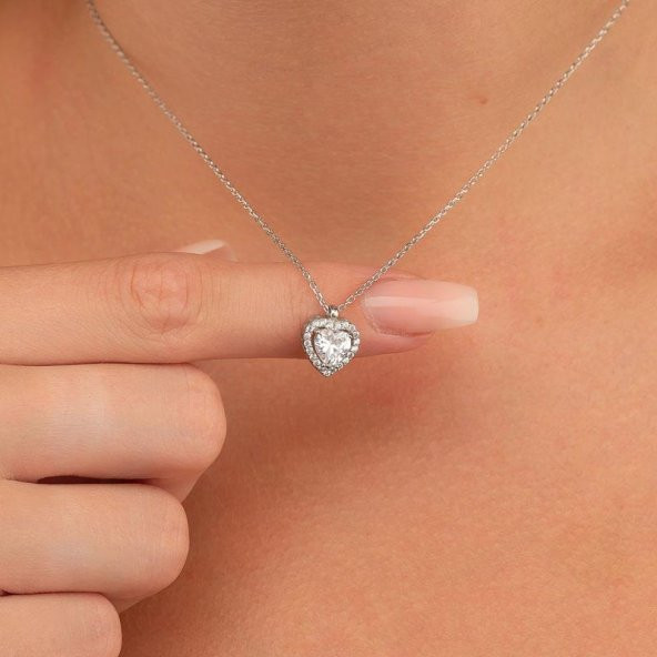 Gümüş Pazarım Rodyum Kaplama Kalp Gümüş Kolye - 2