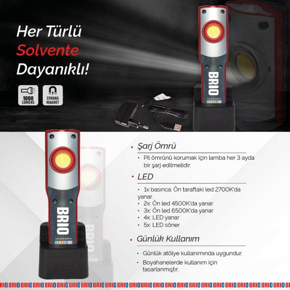 Brio Led Şarjlı Lamba Colour Match Gün Işığı 800L - 3