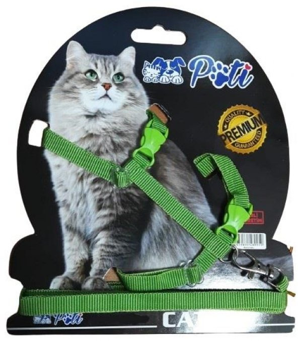 Pati Yavru Köpek ve Kedi Gezdirme Takım Tasması (Ayarlanabilir) Düz Yeşil