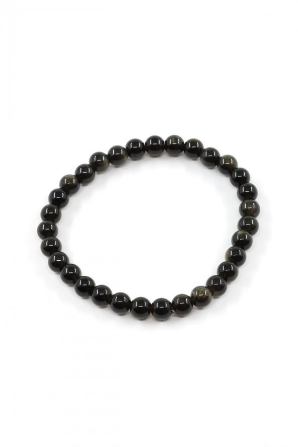 Obsidyen Doğal Taş Bileklik 6 mm Küre Kesim - 2