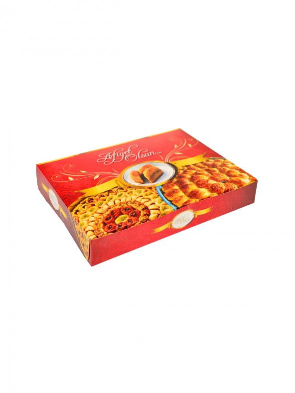 Baklava Kutusu 500 gr 100lü Paket  12x23x4 cm Metalizeli Krome Karton Baskılı Ambalaj - 3