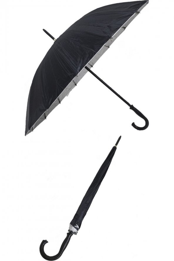 Siyah Erkek Baston Şemsiye  16 tel - Resim 4