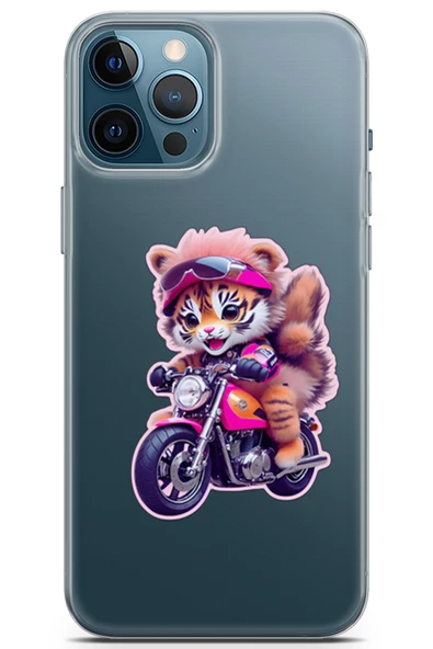 Apple iPhone 12 Pro Max Kılıf Seri Others 25 Bisiklet Kedicik Transparan Soyulmayan Kılıf