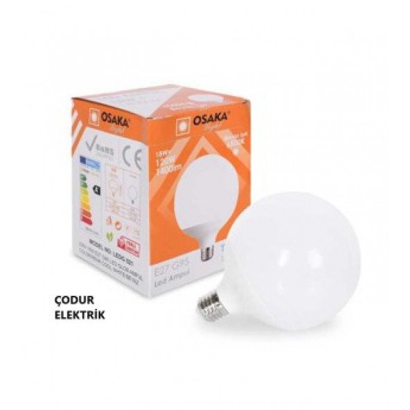 Osaka Light 15Watt E27 Duylu 6500Kelvin Beyaz Işık 1100Lümen A+Enerji G95 Led Glop Ampul