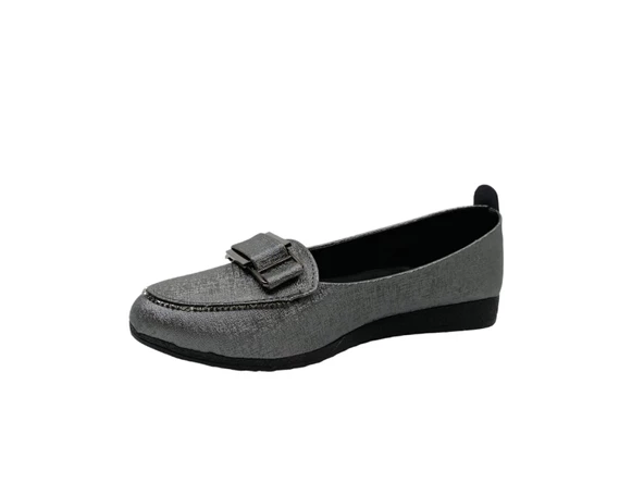 Zerhan 3360 Kadın Platin Tokalı Pırıltılı Babet Ayakkabı - Resim 3