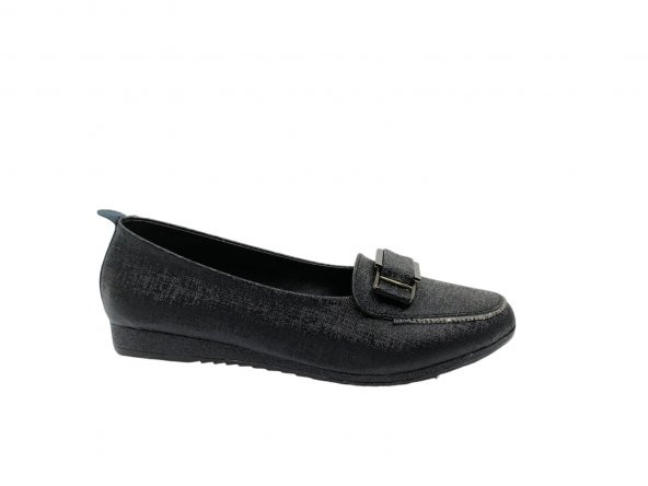 Zerhan 3360 Kadın Siyah Tokalı Pırıltılı Babet Ayakkabı