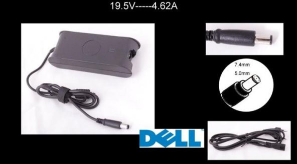 DC Adaptör - 19.5 Volt 4.62 Amper - 7.4 x 5.0 mm - Dell Notebook