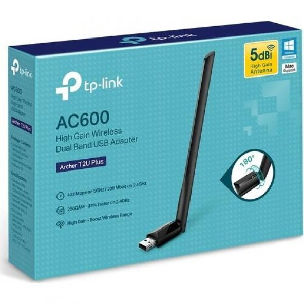 Tp-Link  Kablosuz USB Adaptör AC600 Archer T2U Plus 600 Mbps - 3