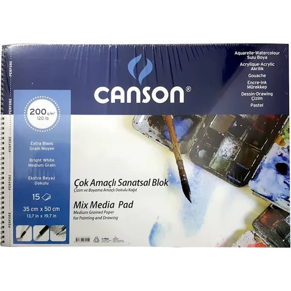 Canson 1557 Mix Media 35x50cm 15yp 200gr Spiralli Çok Amaçlı Çizim Resim Defteri / FCNS200203550