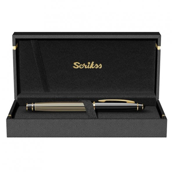 Scrikss Noble 35L Çizgi Desenli Dolma Kalem Siyah Altın - 2