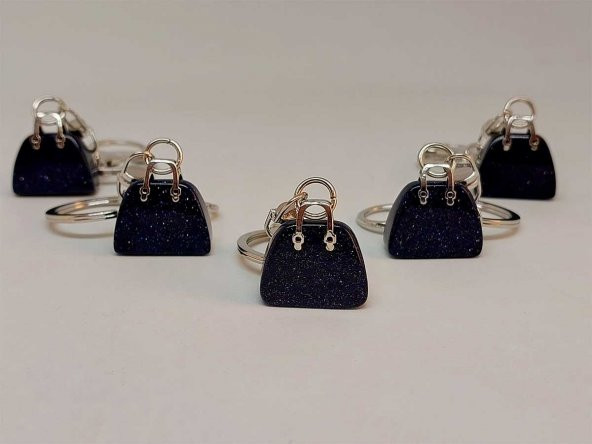 Çanta Şekilli Lacivert Yıldız Taşı AnahtarlıkKolye Ucu - 4