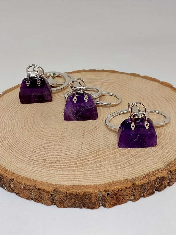 Çanta Şekilli Ametist Taşı Anahtarlık/Kolye Ucu