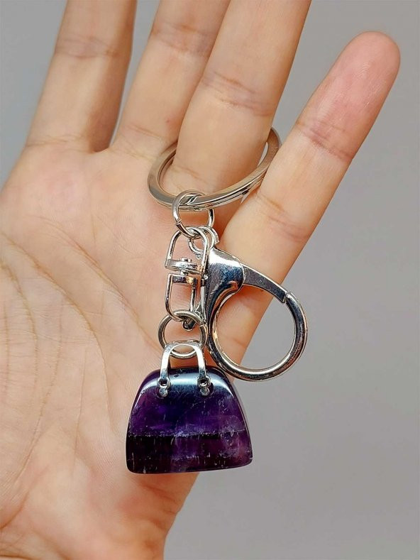Çanta Şekilli Ametist Taşı Anahtarlık/Kolye Ucu - 2