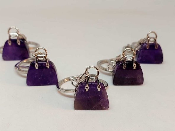 Çanta Şekilli Ametist Taşı Anahtarlık/Kolye Ucu - 4