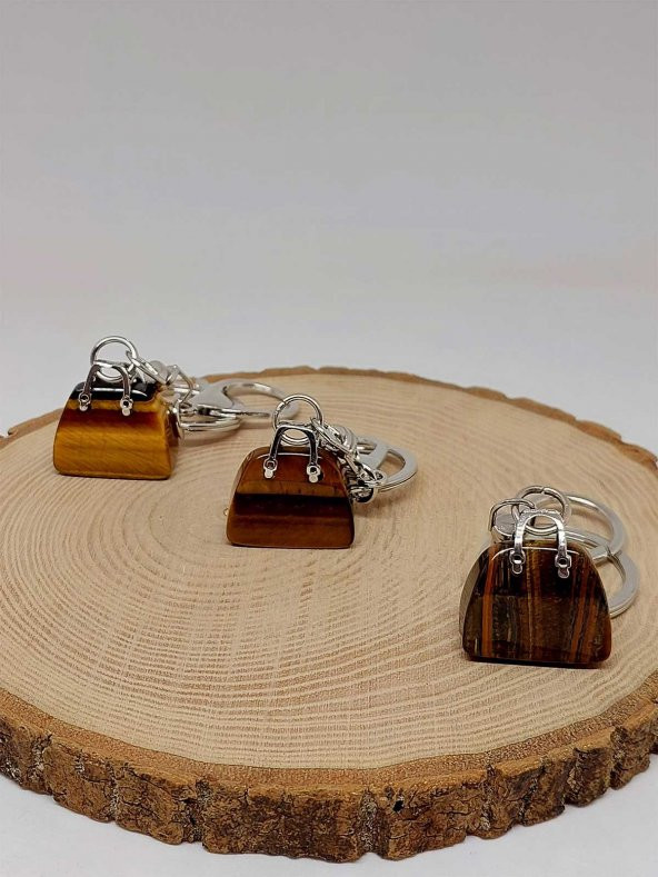 Çanta Şekilli Kaplan Gözü Taşı Anahtarlık/Kolye Ucu