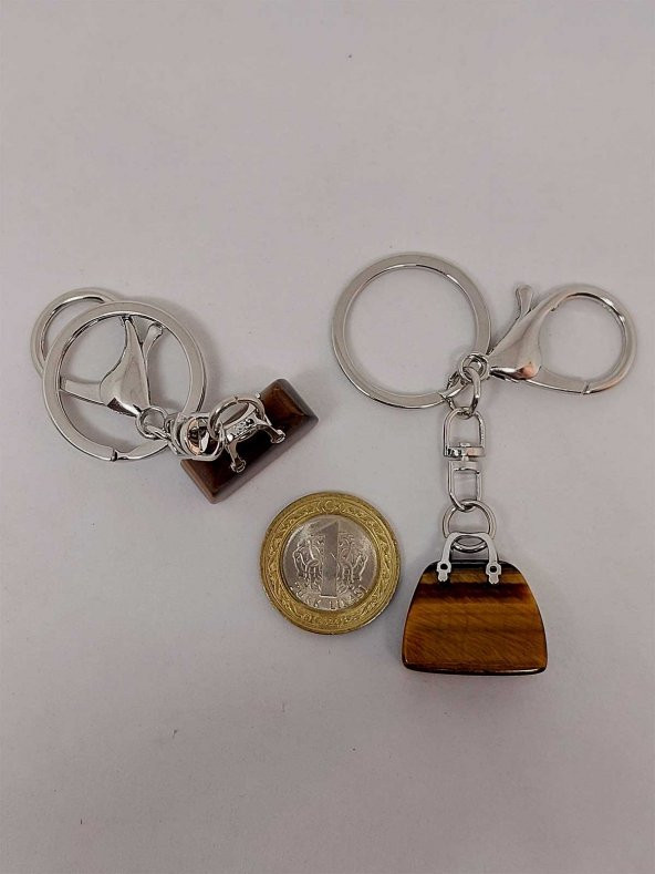 Çanta Şekilli Kaplan Gözü Taşı Anahtarlık/Kolye Ucu - 2