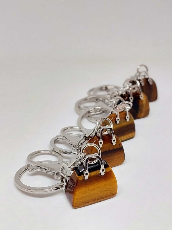 Çanta Şekilli Kaplan Gözü Taşı Anahtarlık/Kolye Ucu - 3