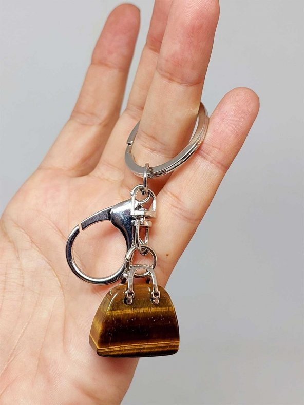 Çanta Şekilli Kaplan Gözü Taşı Anahtarlık/Kolye Ucu - 4