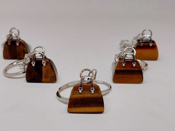 Çanta Şekilli Kaplan Gözü Taşı Anahtarlık/Kolye Ucu - 5