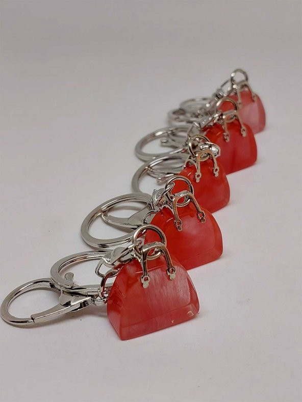 Çanta Şekilli Gül Kuvars Taşı Anahtarlık/Kolye Ucu - 3