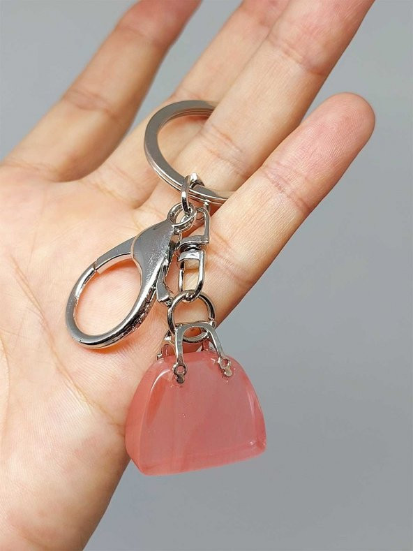 Çanta Şekilli Gül Kuvars Taşı Anahtarlık/Kolye Ucu - 4