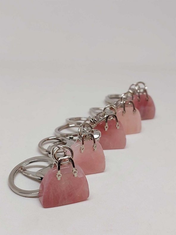 Çanta Şekilli Pembe Kuvars Taşı AnahtarlıkKolye Ucu - 4
